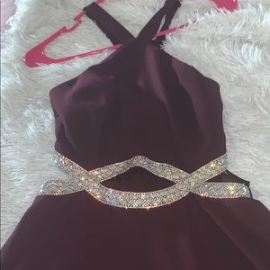 Halter , diamond cutout , high- low  dress